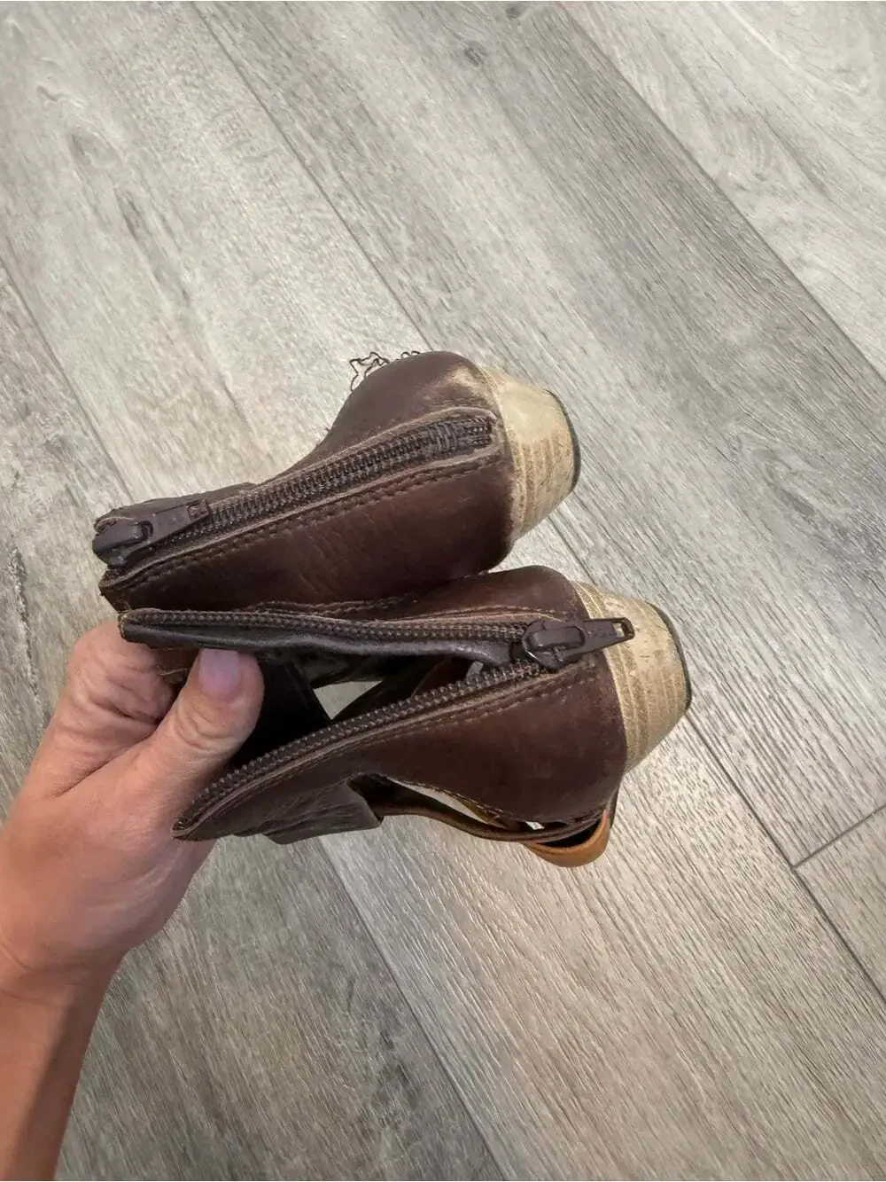 PIKOLINOS Two-Tone Leather Wedge Sandals - Dark Brown & Tan size 38